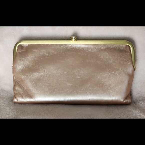 HOBO International Lauren Double Frame Leather Clutch Wallet Champagne Pinkish - Picture 1 of 11